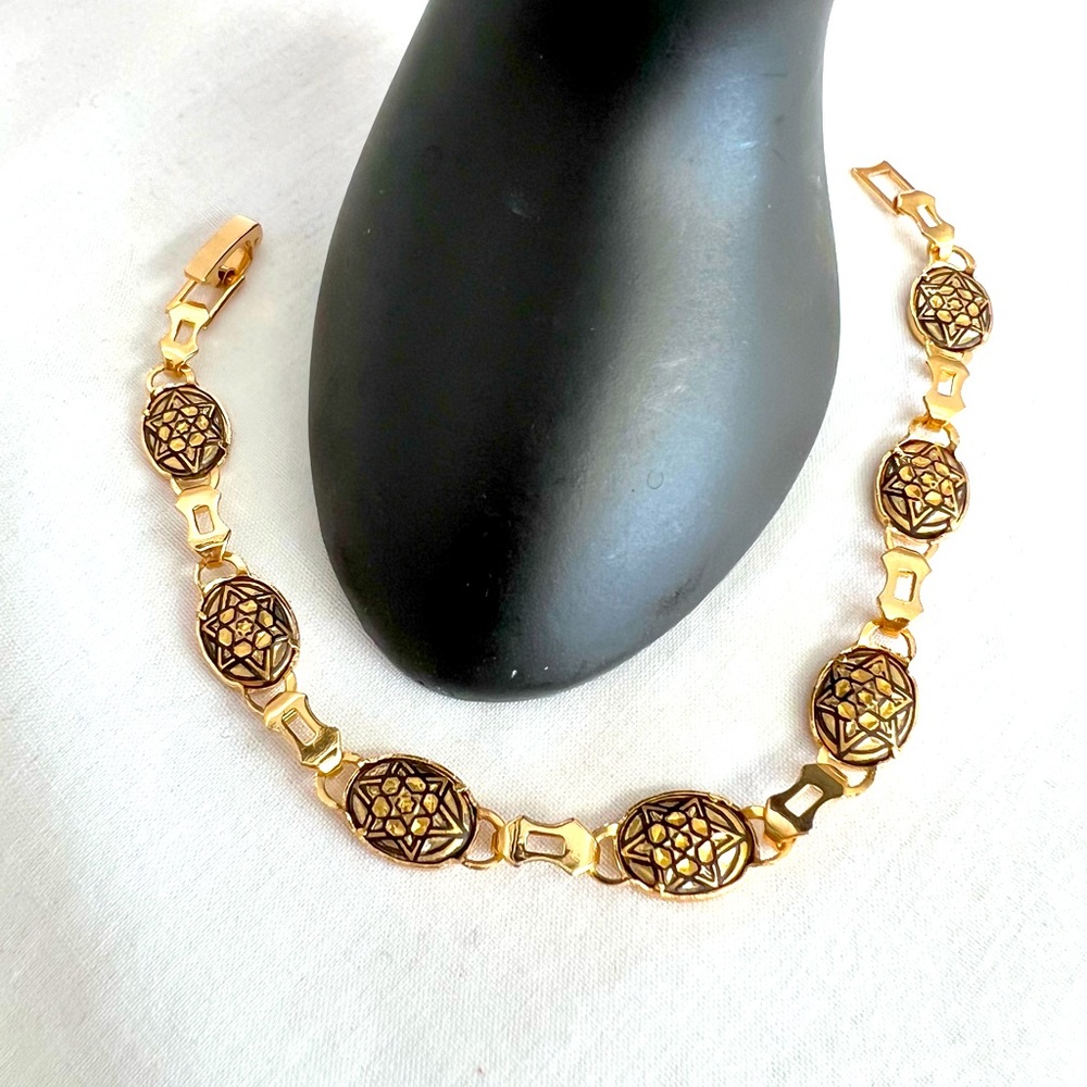Vintage Damascene Link Bracelet Gold Tone
